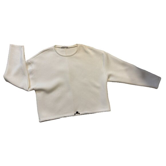 Zara Top S Small Cropped Sweatshirt Basic Ivory Cream Sweatshirt New NWOT - Picture 1 of 9